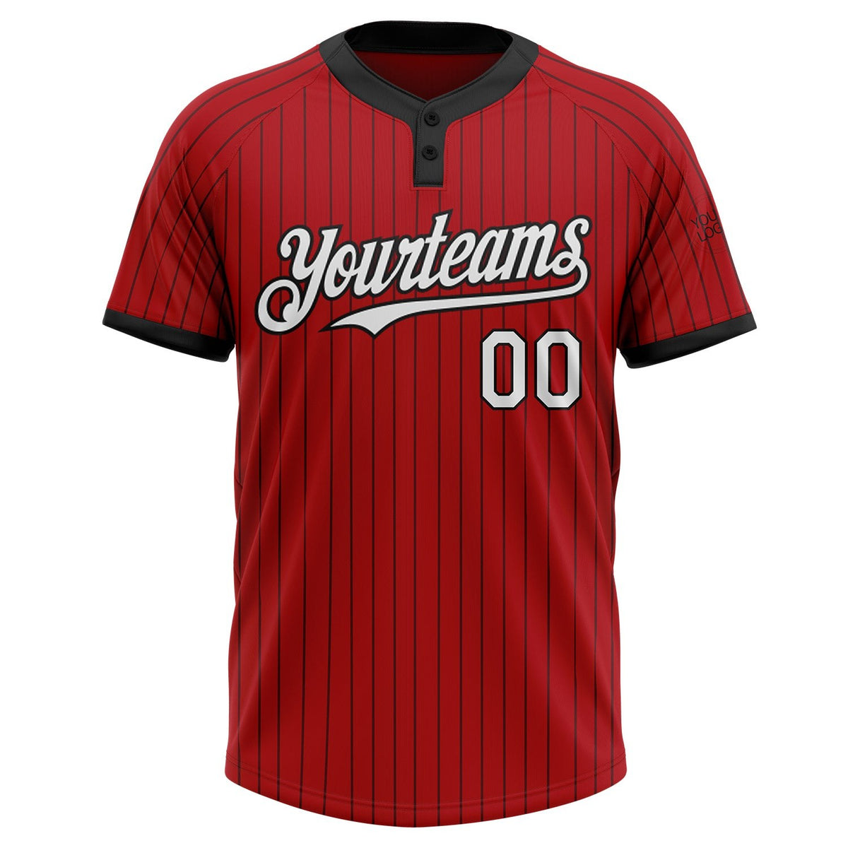 Custom Red Black Pinstripe White Two-Button Unisex Softball Jersey photo 2