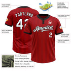Custom Red Black Pinstripe White Two-Button Unisex Softball Jersey photo 3