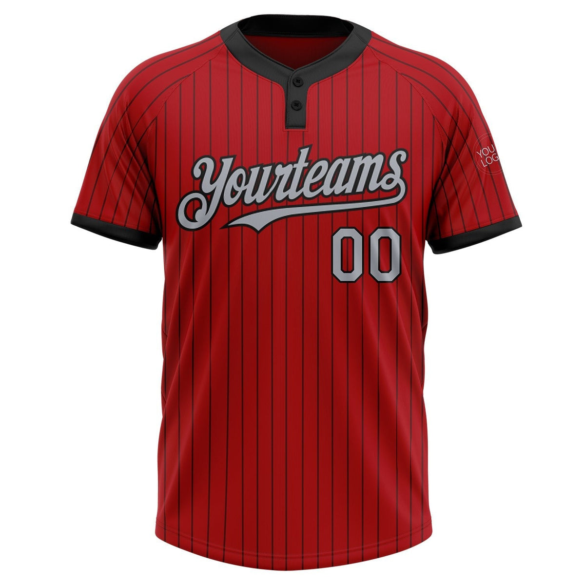 Custom Red Black Pinstripe Gray Two-Button Unisex Softball Jersey photo 2