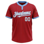 Custom Red Light Blue Pinstripe White Two-Button Unisex Softball Jersey photo 2