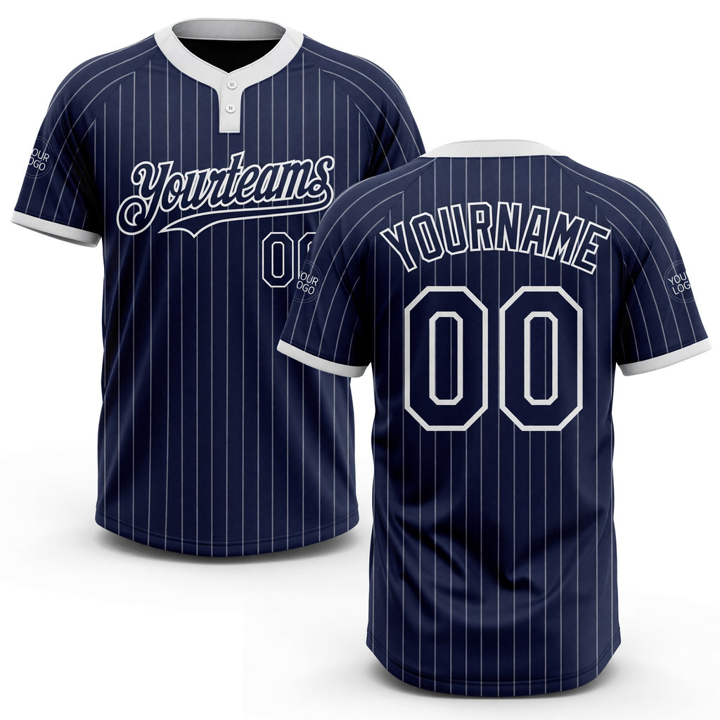 Custom Navy White Pinstripe White Two-Button Unisex Softball Jersey