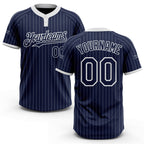 Custom Navy White Pinstripe White Two-Button Unisex Softball Jersey