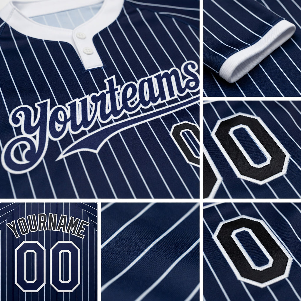 Custom Navy White Pinstripe White Two-Button Unisex Softball Jersey detail