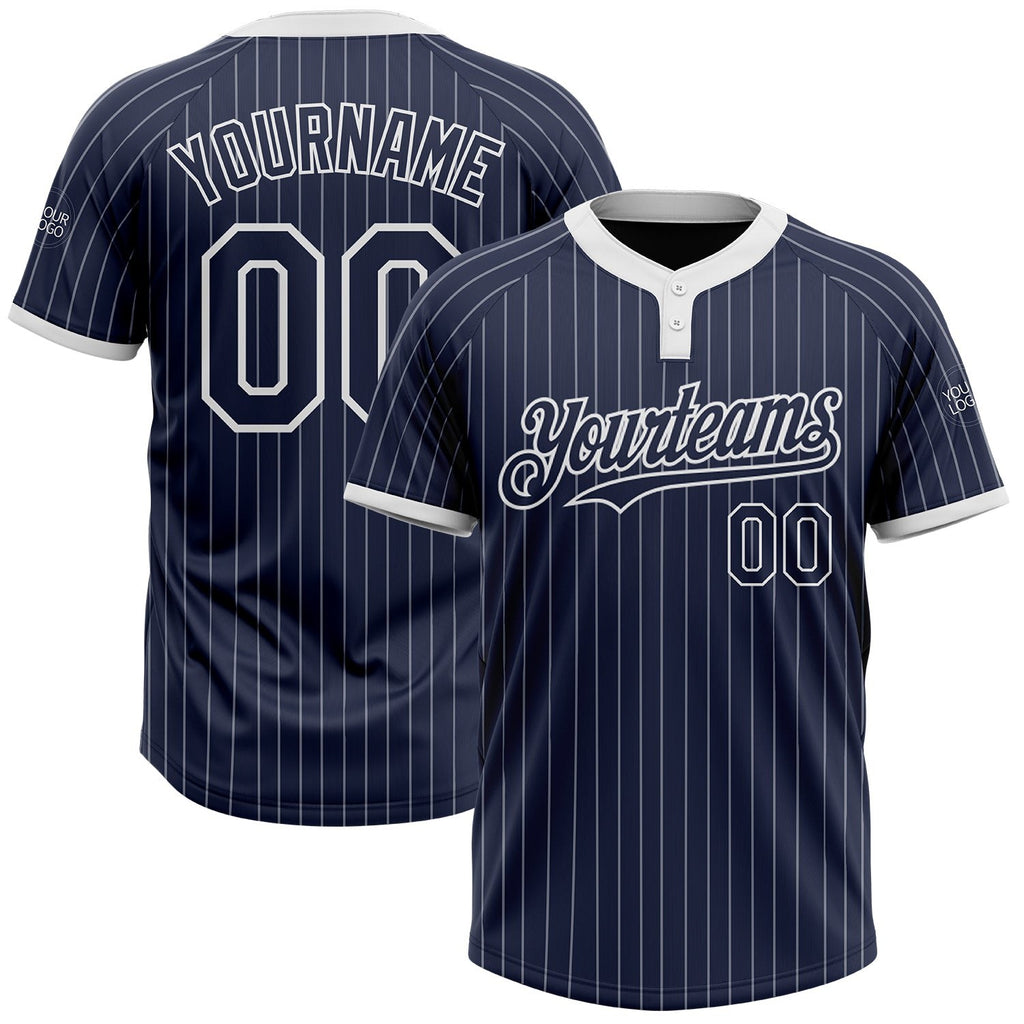 Custom Navy White Pinstripe White Two-Button Unisex Softball Jersey photo 1