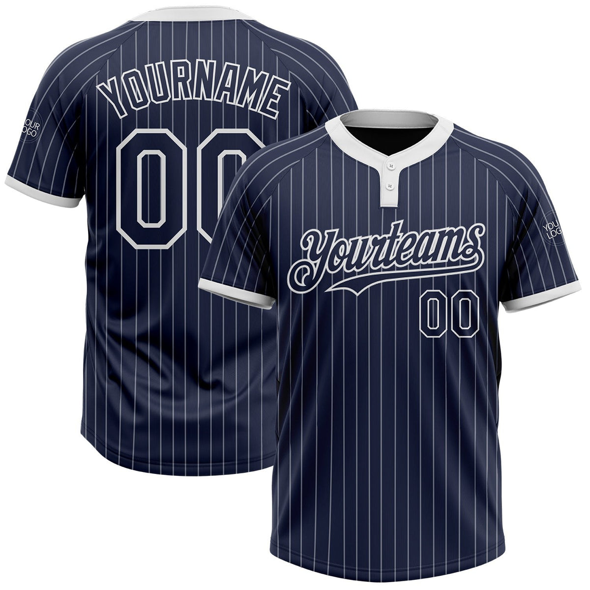 Custom Navy White Pinstripe White Two-Button Unisex Softball Jersey photo 1