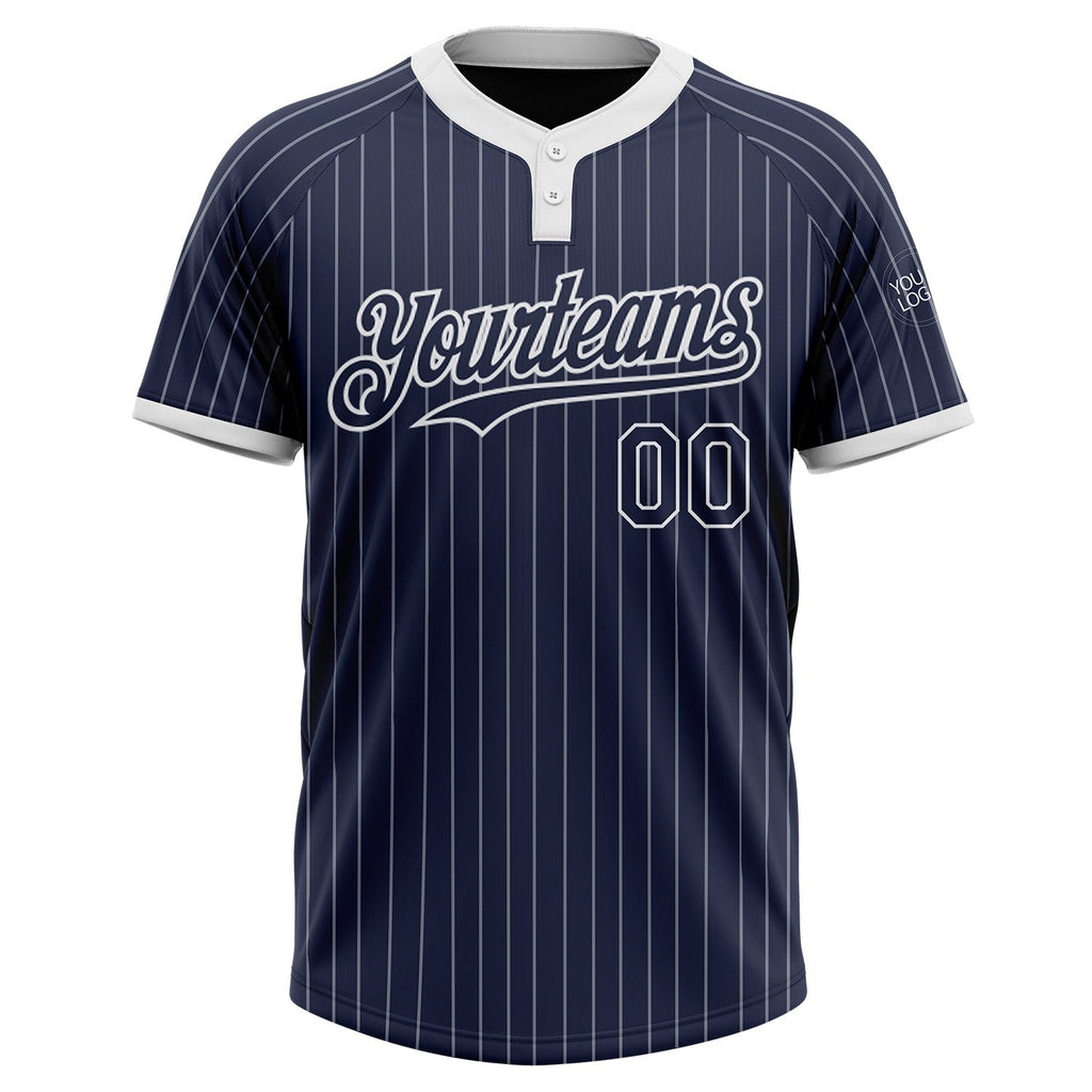 Custom Navy White Pinstripe White Two-Button Unisex Softball Jersey photo 2