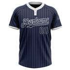 Custom Navy White Pinstripe White Two-Button Unisex Softball Jersey photo 2