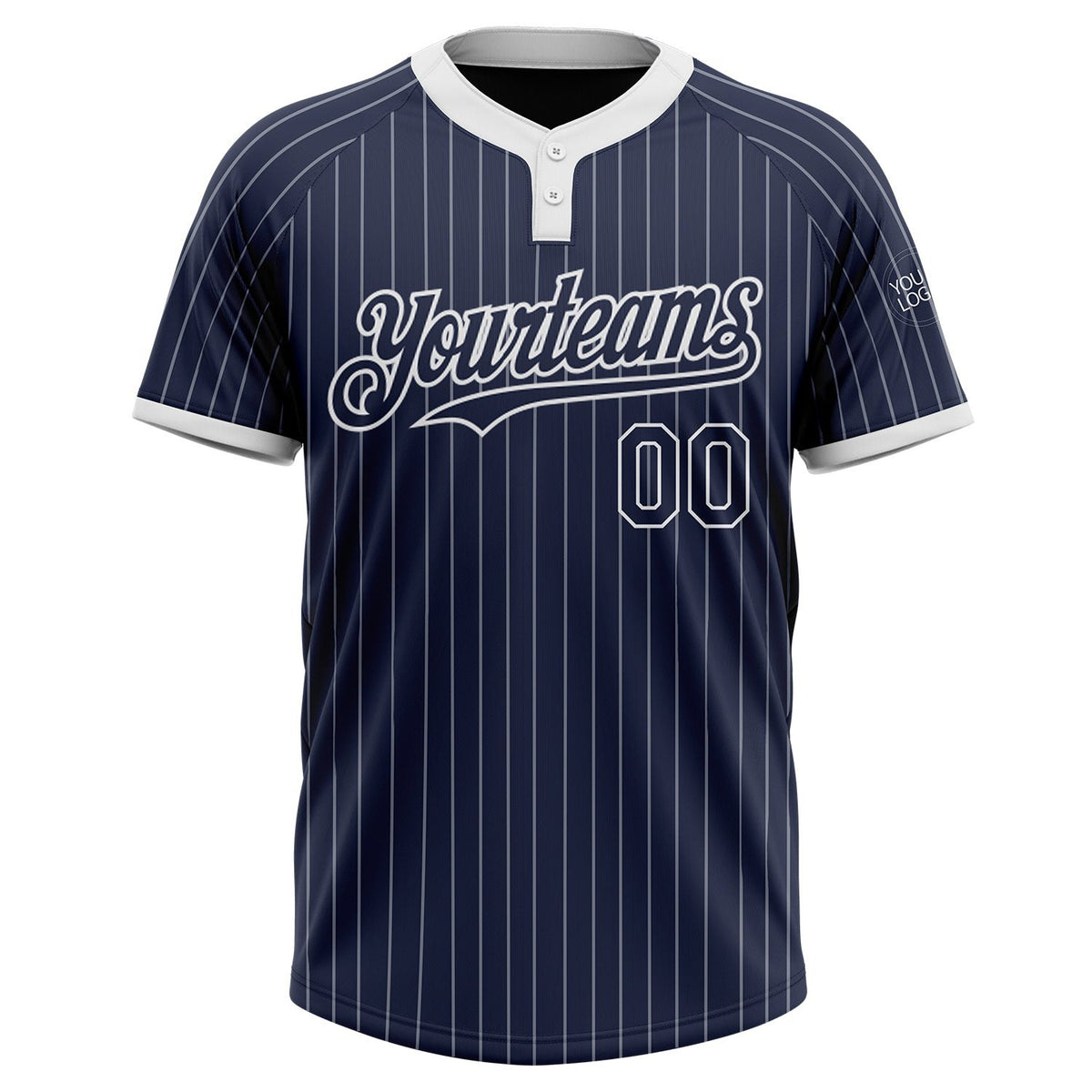 Custom Navy White Pinstripe White Two-Button Unisex Softball Jersey photo 2