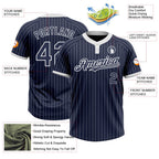 Custom Navy White Pinstripe White Two-Button Unisex Softball Jersey photo 3