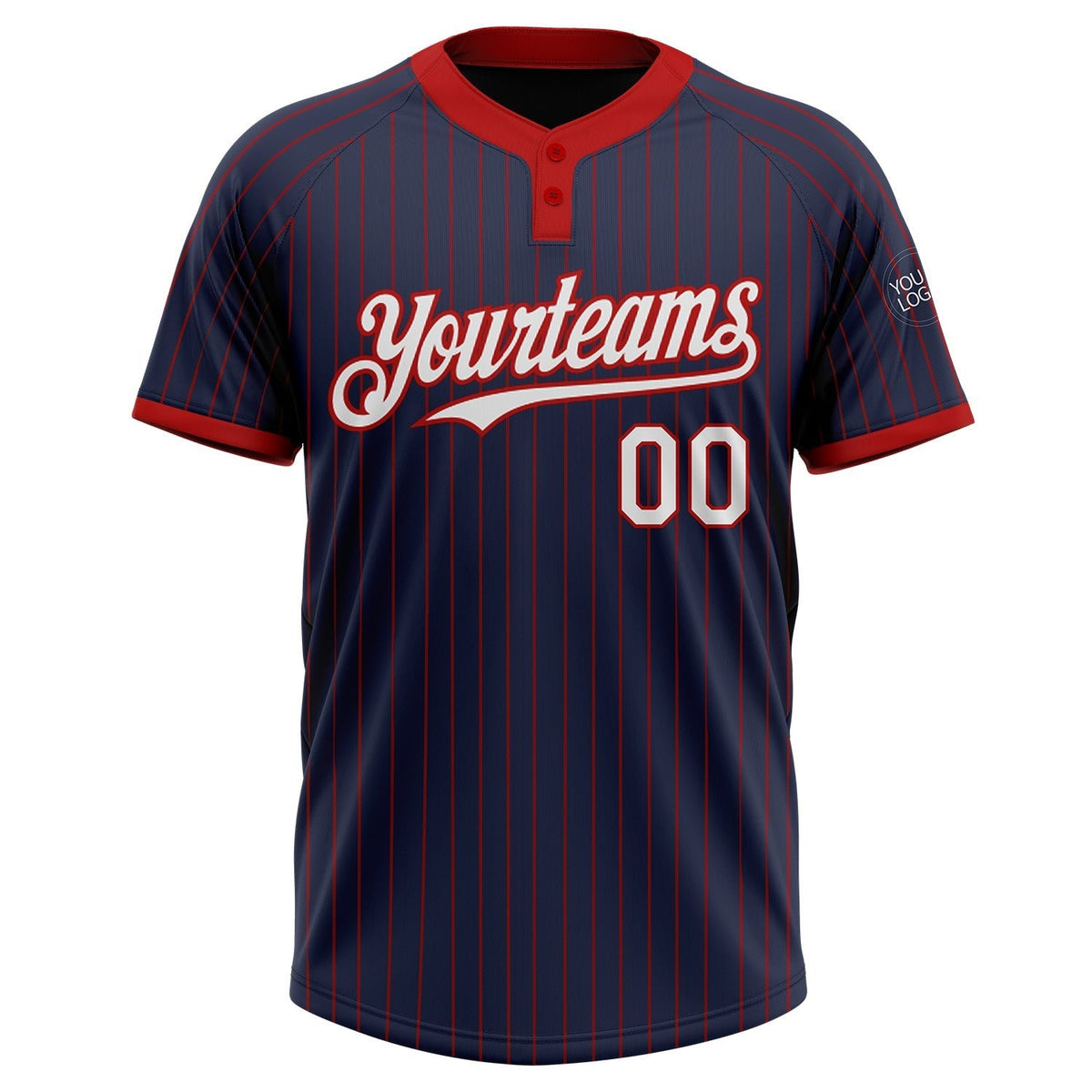 Custom Navy Red Pinstripe White Two-Button Unisex Softball Jersey photo 2