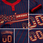 Custom Navy Red Pinstripe Vintage USA Flag Two-Button Unisex Softball Jersey detail