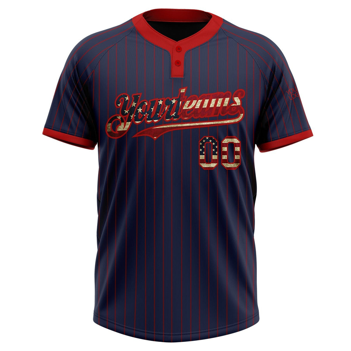 Custom Navy Red Pinstripe Vintage USA Flag Two-Button Unisex Softball Jersey photo 2