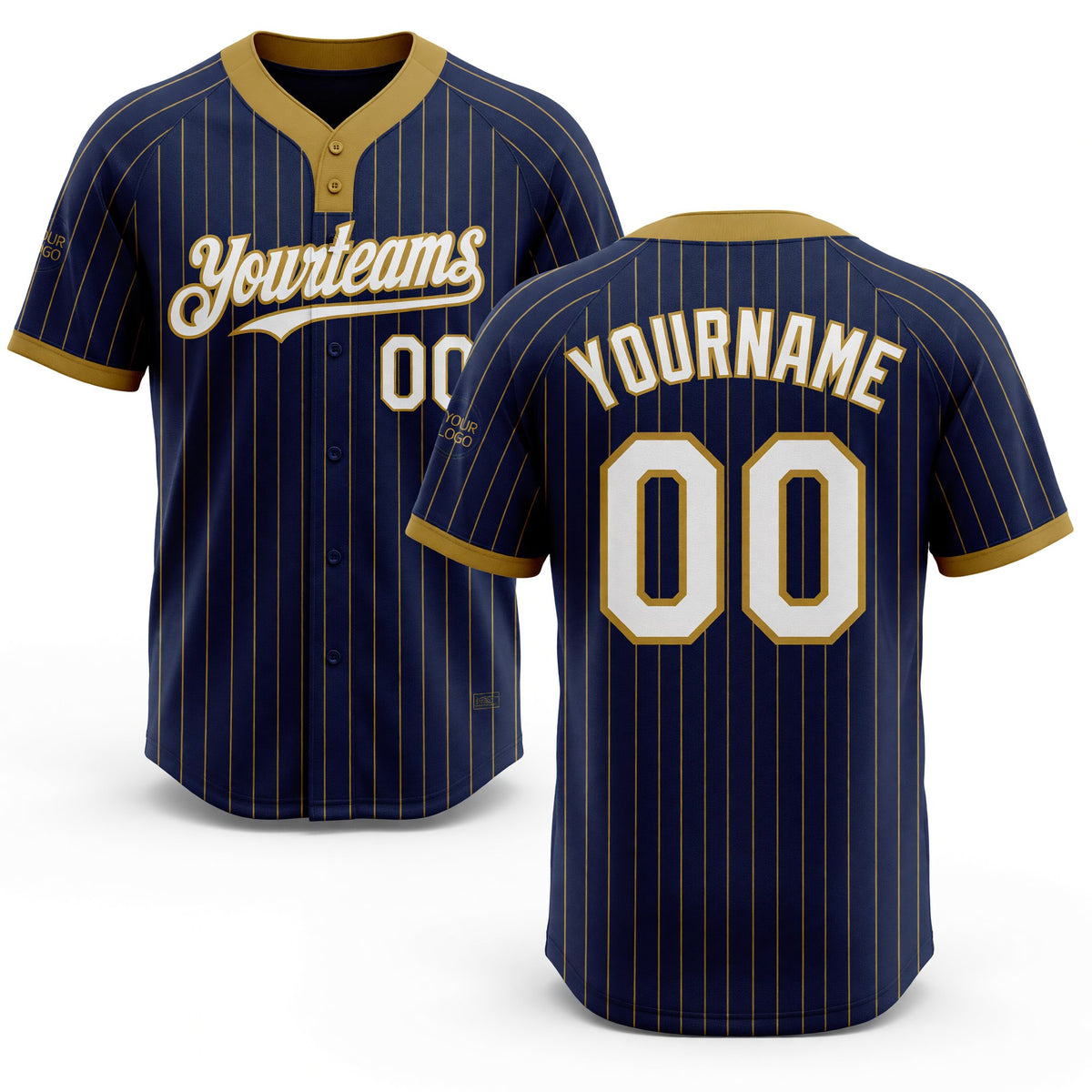 Custom Navy Old Gold Pinstripe White Two-Button Unisex Softball Jersey