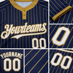 Custom Navy Old Gold Pinstripe White Two-Button Unisex Softball Jersey detail
