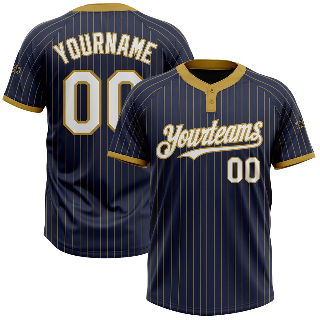 Custom Navy Old Gold Pinstripe White Two-Button Unisex Softball Jersey photo 1