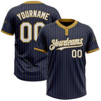 Custom Navy Old Gold Pinstripe White Two-Button Unisex Softball Jersey photo 1