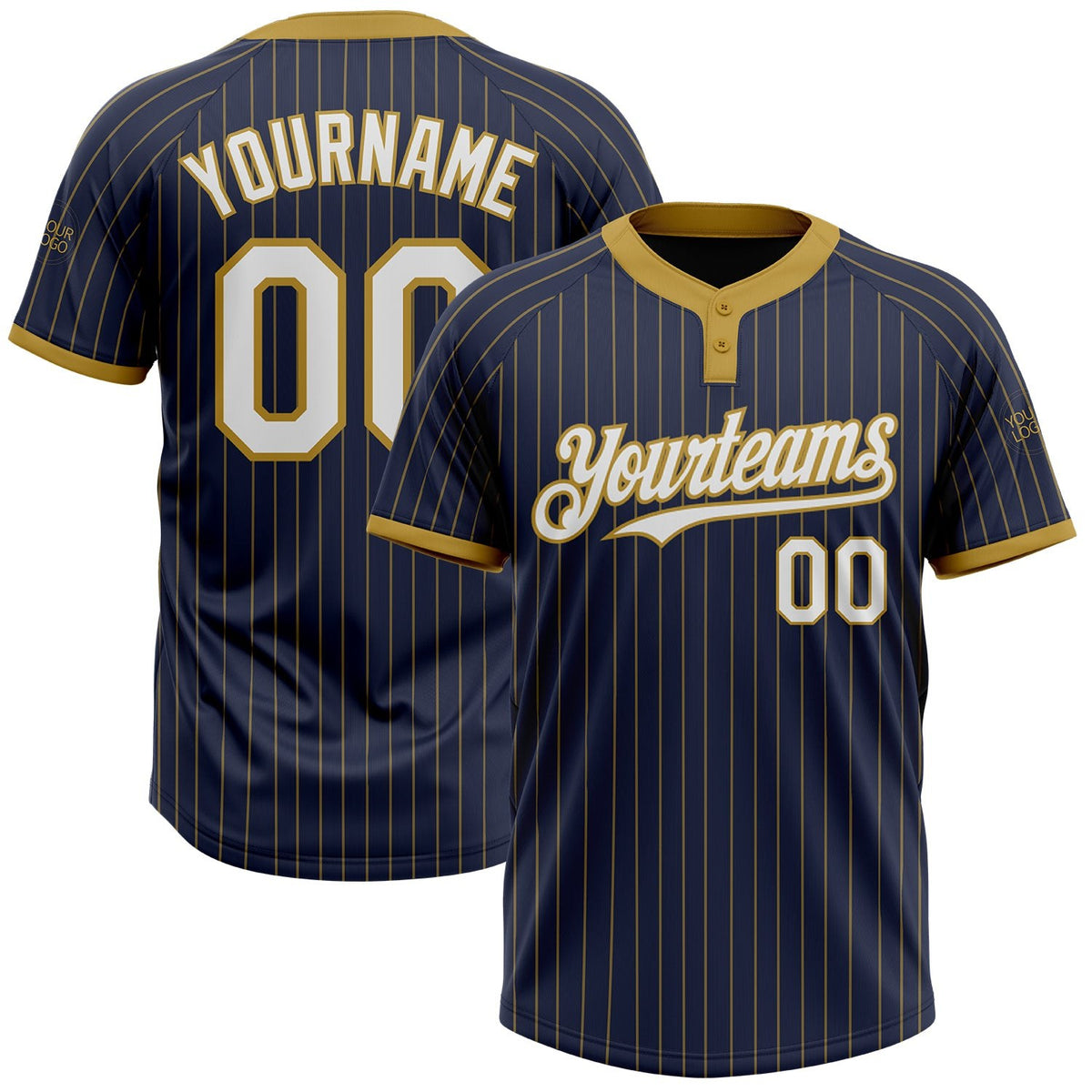 Custom Navy Old Gold Pinstripe White Two-Button Unisex Softball Jersey photo 1