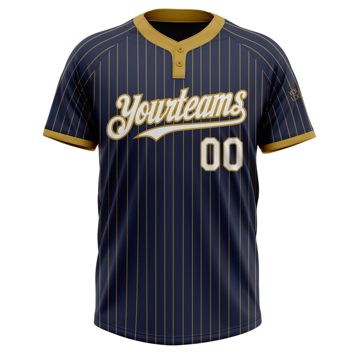 Custom Navy Old Gold Pinstripe White Two-Button Unisex Softball Jersey photo 2