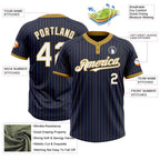 Custom Navy Old Gold Pinstripe White Two-Button Unisex Softball Jersey photo 3