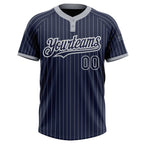 Custom Navy Gray Pinstripe White Two-Button Unisex Softball Jersey photo 2