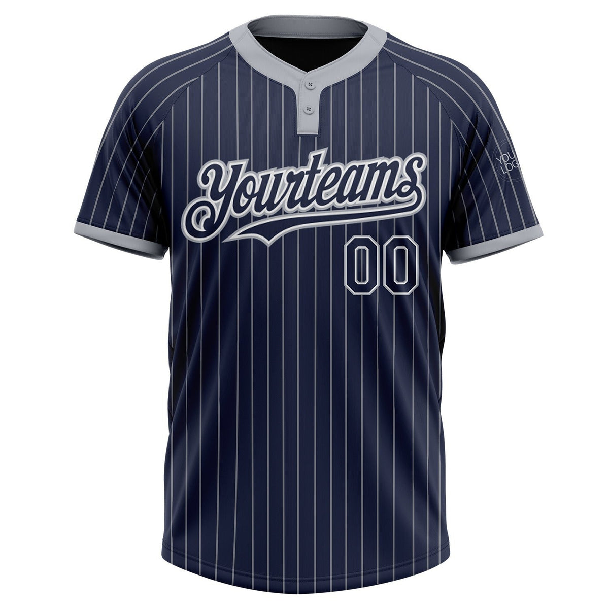 Custom Navy Gray Pinstripe White Two-Button Unisex Softball Jersey photo 2
