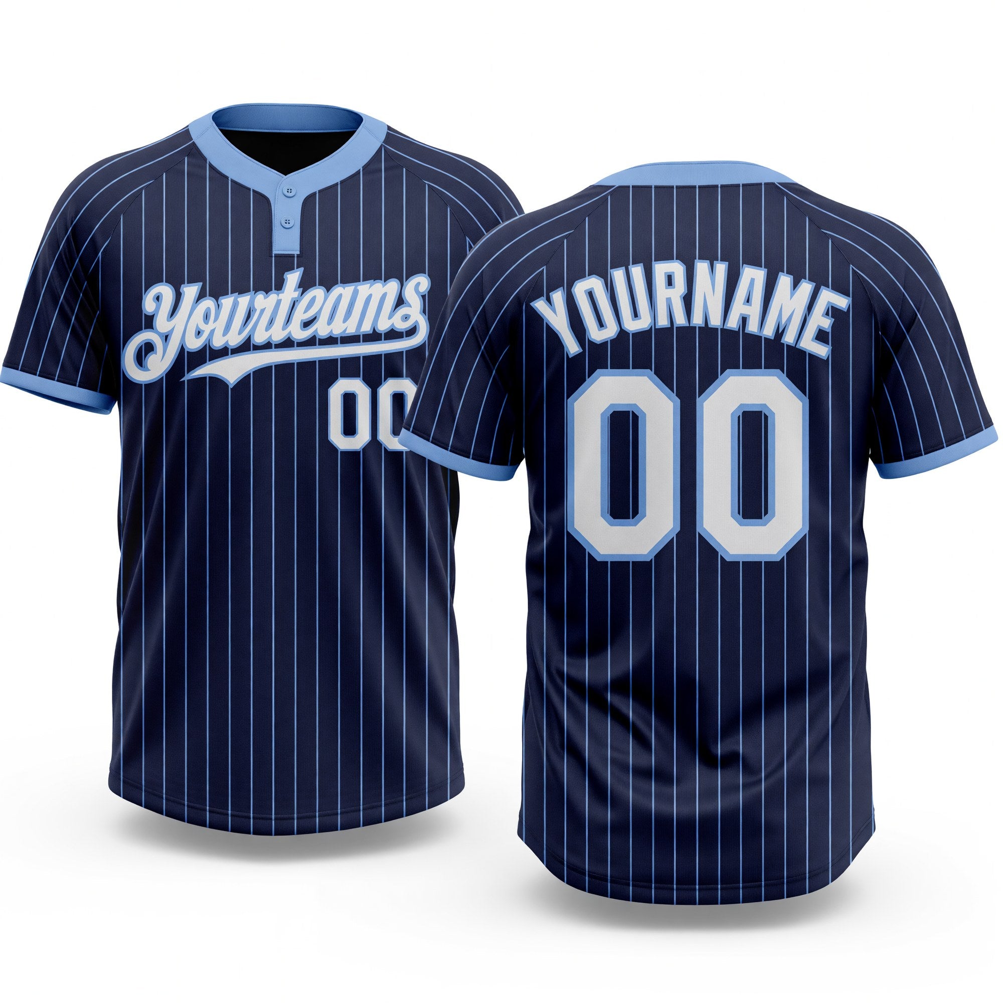 Custom Navy Light Blue Pinstripe White Two-Button Unisex Softball Jersey