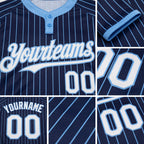 Custom Navy Light Blue Pinstripe White Two-Button Unisex Softball Jersey detail