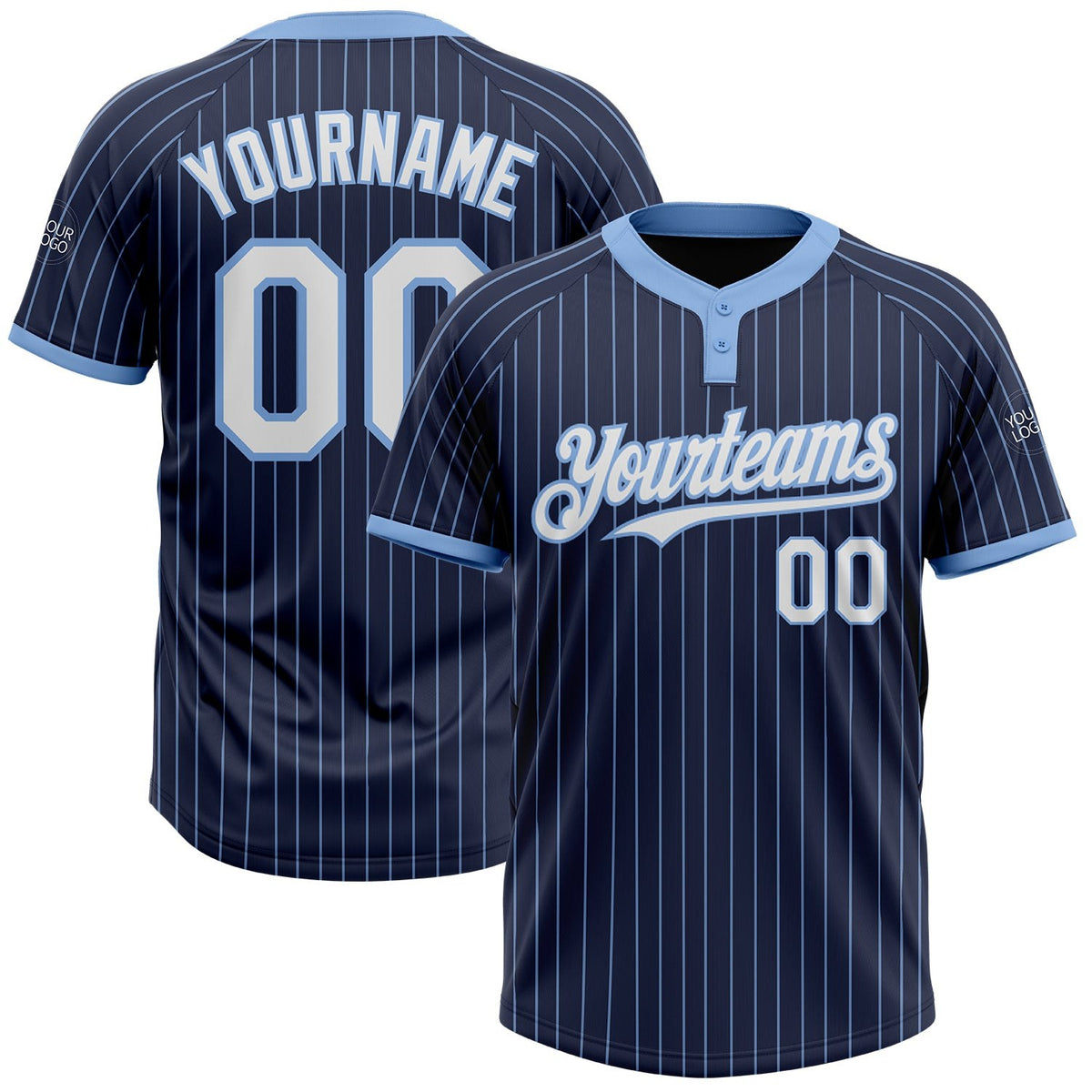 Custom Navy Light Blue Pinstripe White Two-Button Unisex Softball Jersey photo 1