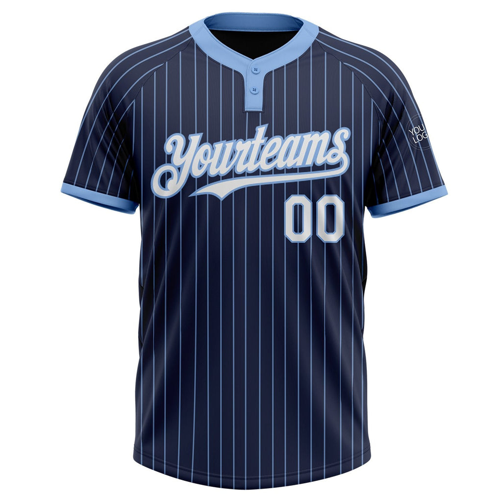 Custom Navy Light Blue Pinstripe White Two-Button Unisex Softball Jersey photo 2