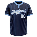 Custom Navy Light Blue Pinstripe White Two-Button Unisex Softball Jersey photo 2