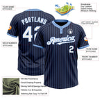 Custom Navy Light Blue Pinstripe White Two-Button Unisex Softball Jersey photo 3
