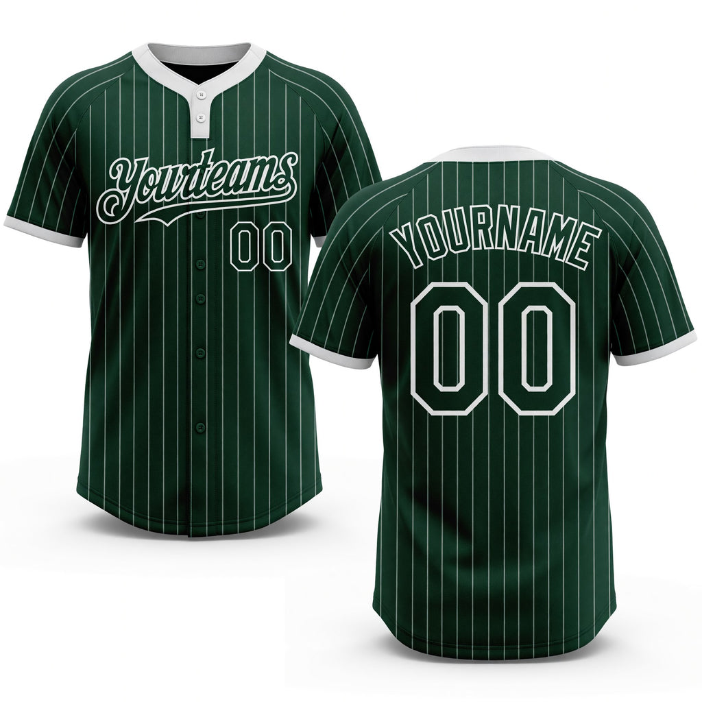 Custom Green White Pinstripe White Two-Button Unisex Softball Jersey