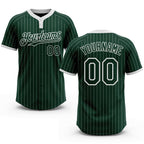 Custom Green White Pinstripe White Two-Button Unisex Softball Jersey