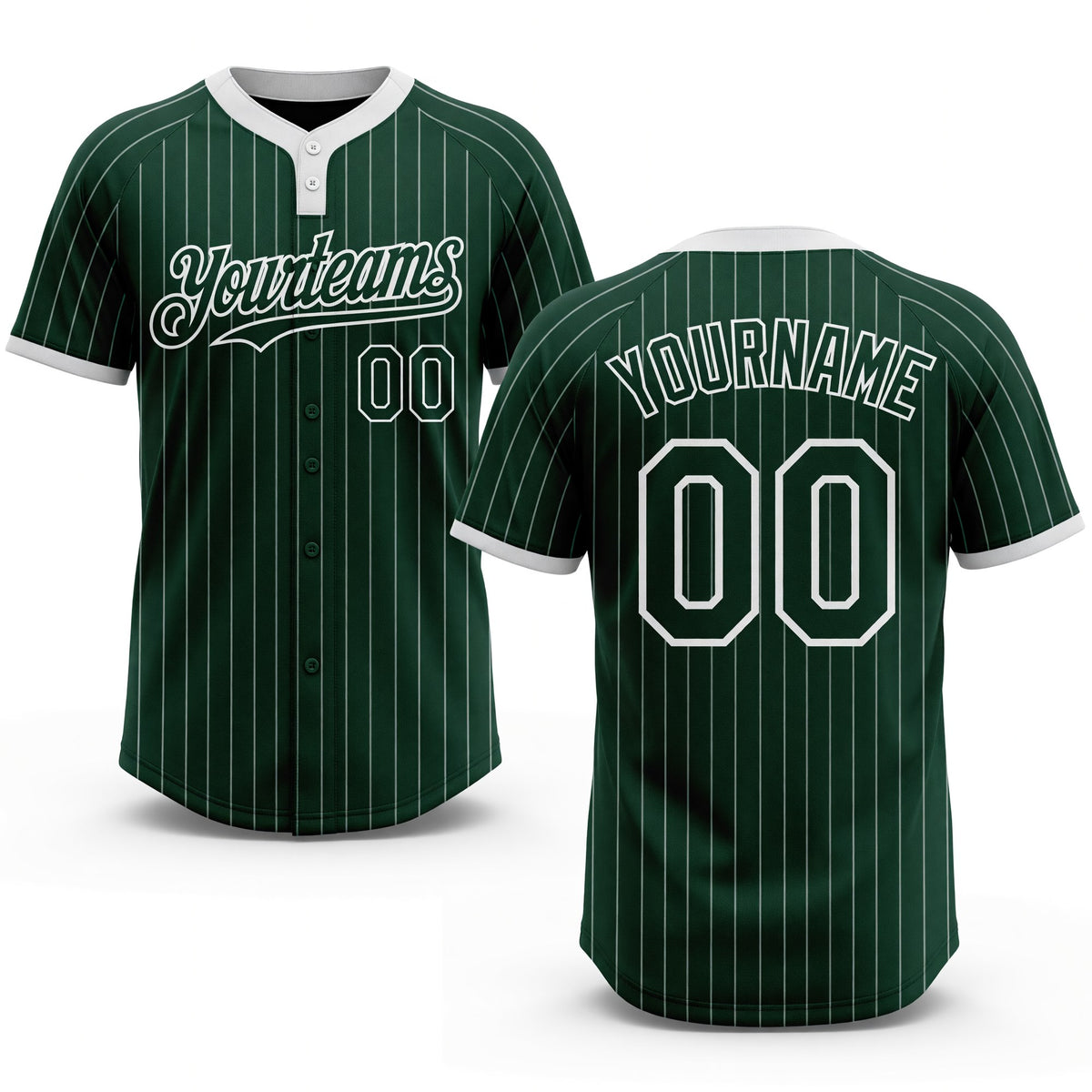 Custom Green White Pinstripe White Two-Button Unisex Softball Jersey