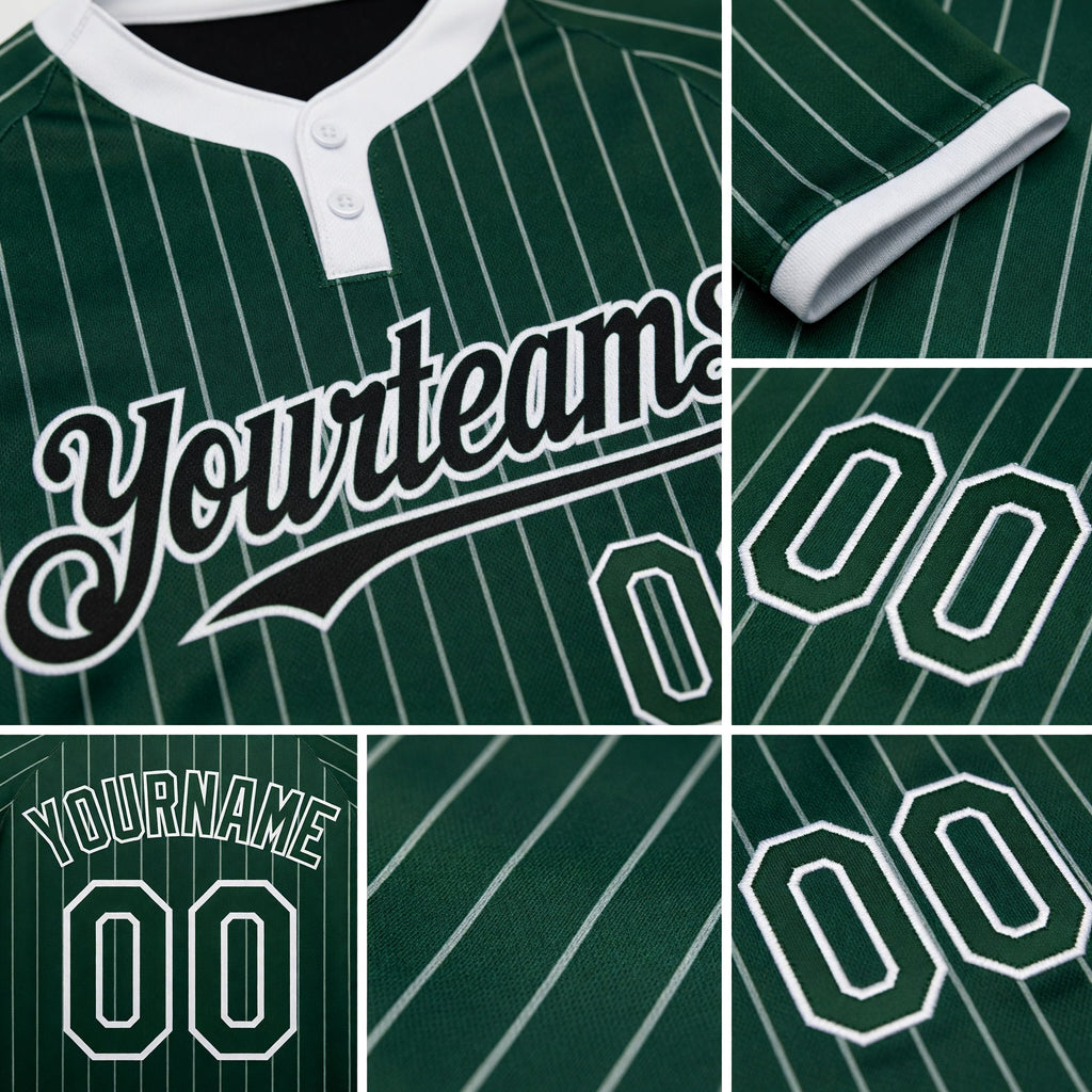 Custom Green White Pinstripe White Two-Button Unisex Softball Jersey detail