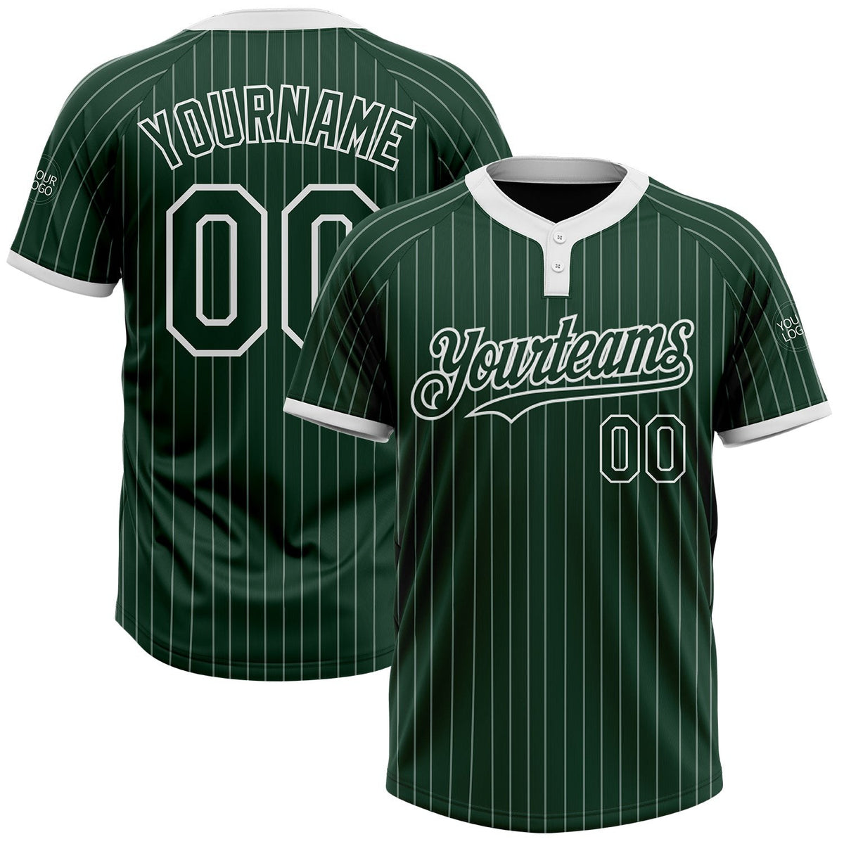 Custom Green White Pinstripe White Two-Button Unisex Softball Jersey photo 1