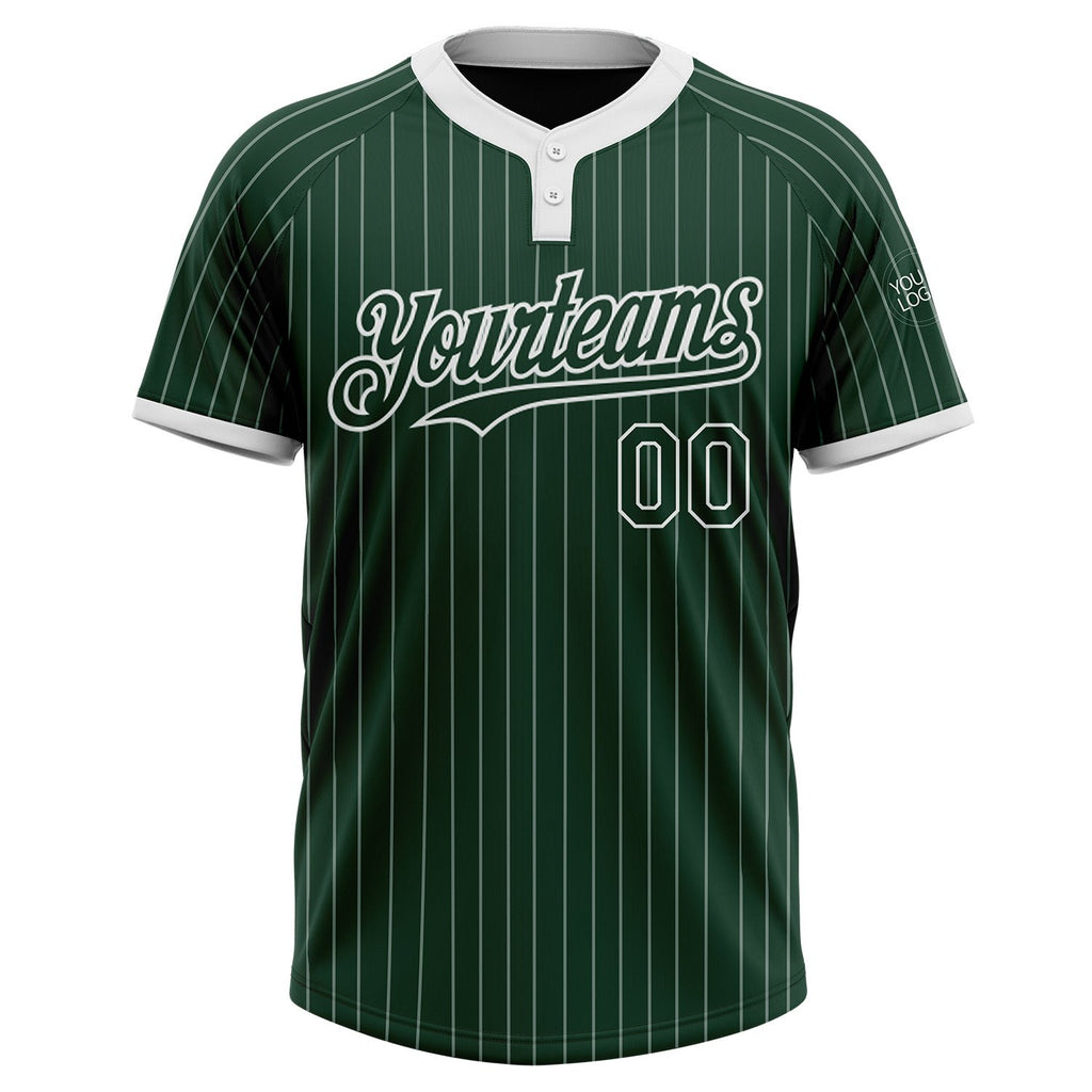 Custom Green White Pinstripe White Two-Button Unisex Softball Jersey photo 2