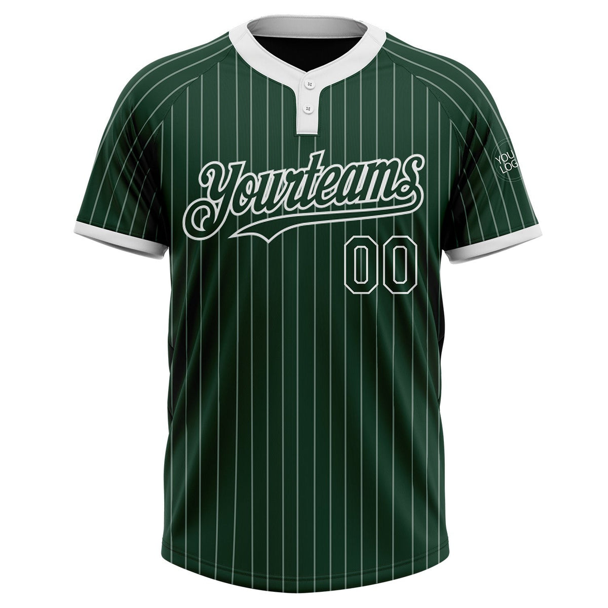 Custom Green White Pinstripe White Two-Button Unisex Softball Jersey photo 2