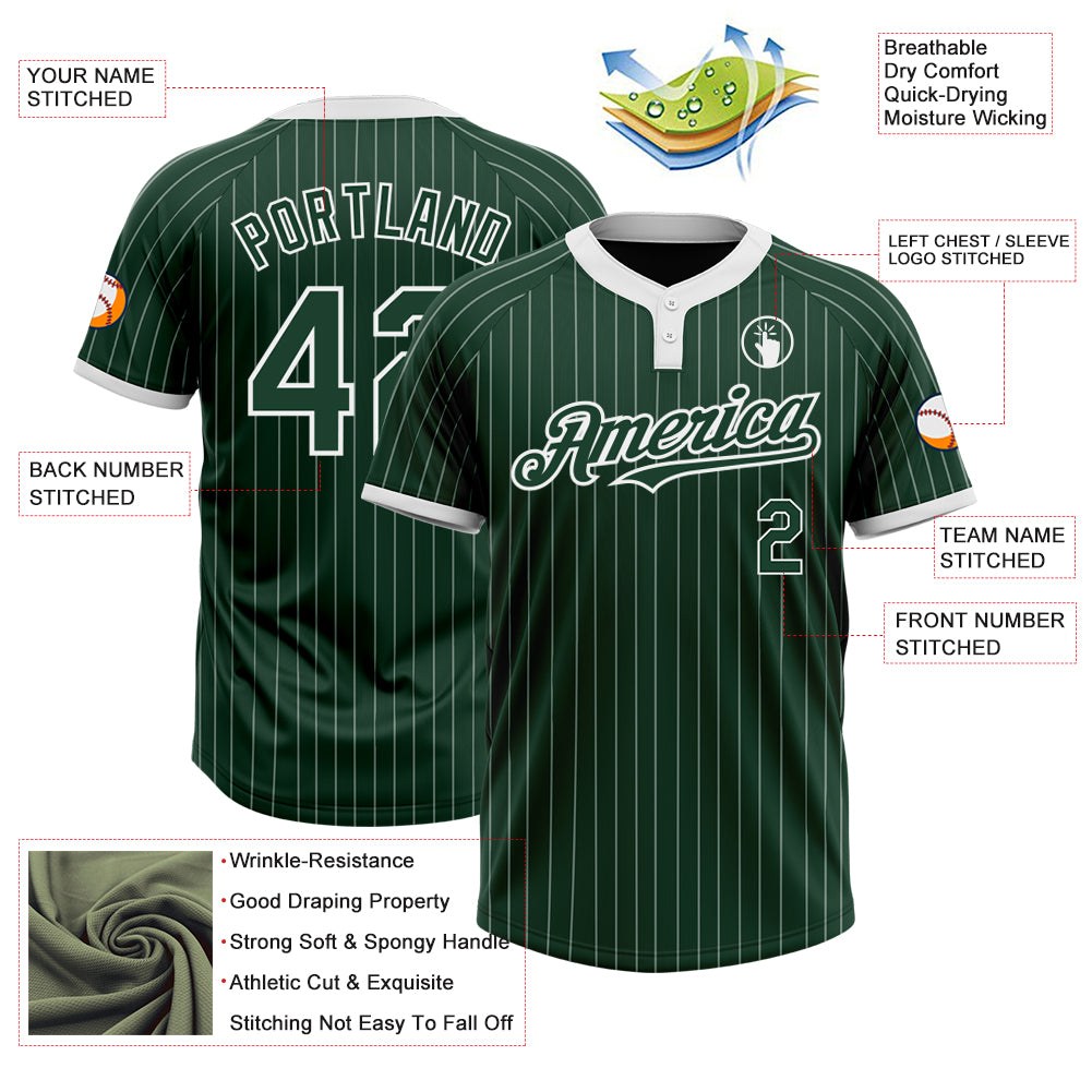 Custom Green White Pinstripe White Two-Button Unisex Softball Jersey photo 3