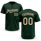 Custom Green Black Pinstripe Cream Two-Button Unisex Softball Jersey