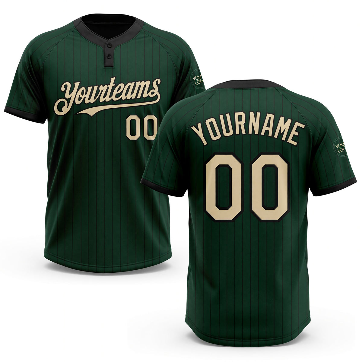 Custom Green Black Pinstripe Cream Two-Button Unisex Softball Jersey