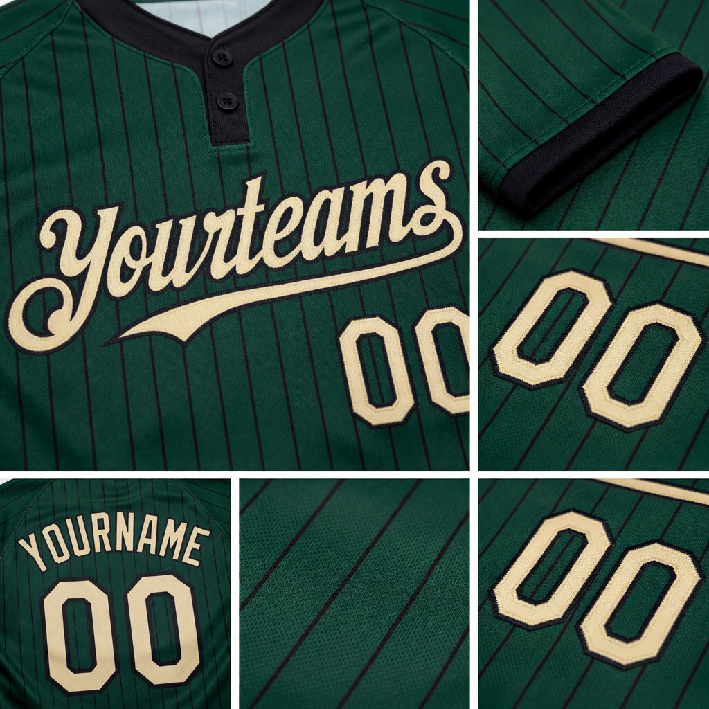 Custom Green Black Pinstripe Cream Two-Button Unisex Softball Jersey detail