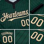 Custom Green Black Pinstripe Cream Two-Button Unisex Softball Jersey detail