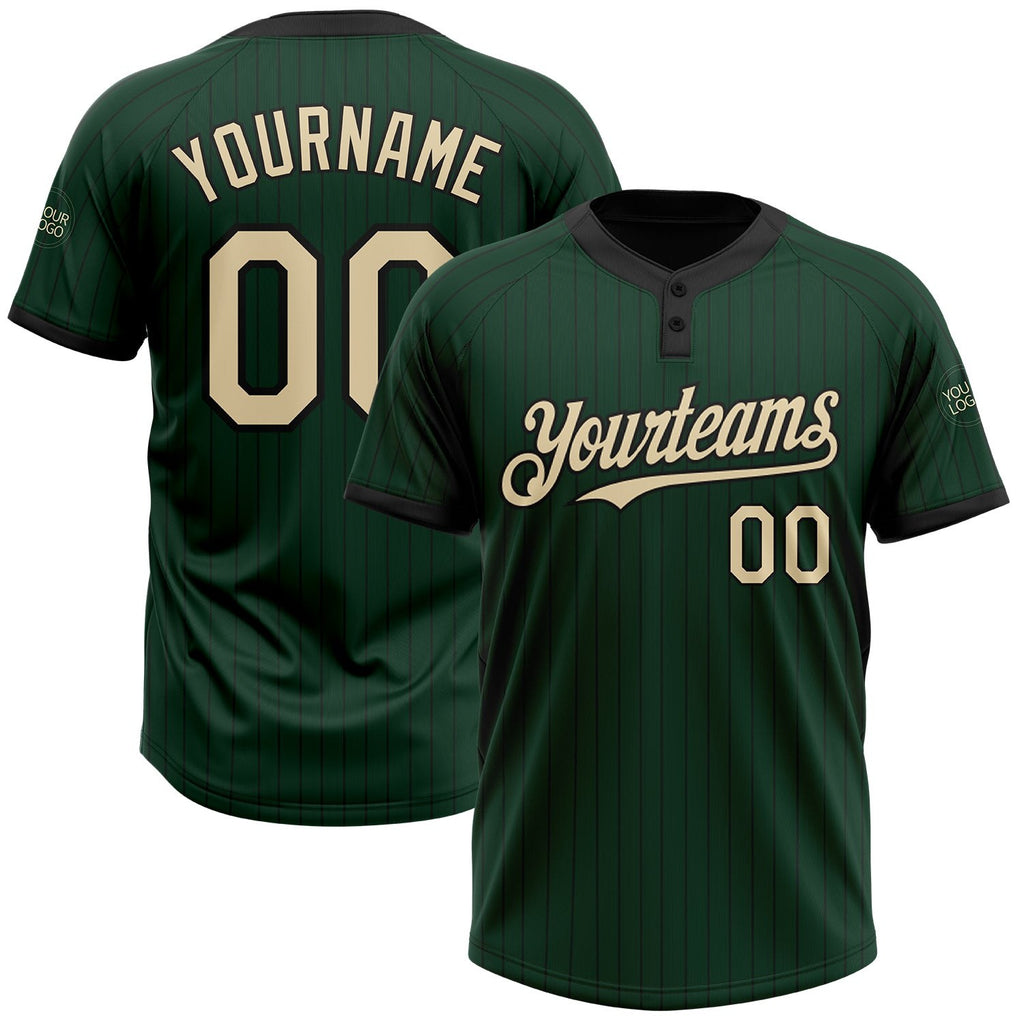 Custom Green Black Pinstripe Cream Two-Button Unisex Softball Jersey photo 1