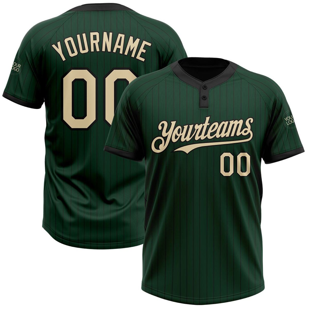 Custom Green Black Pinstripe Cream Two-Button Unisex Softball Jersey photo 1