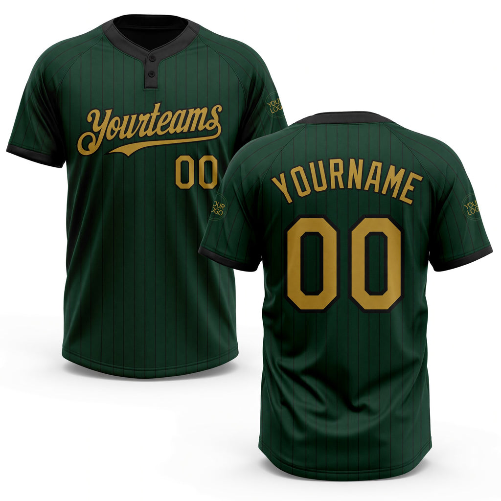Custom Green Black Pinstripe Old Gold Two-Button Unisex Softball Jersey