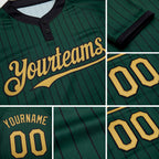 Custom Green Black Pinstripe Old Gold Two-Button Unisex Softball Jersey detail