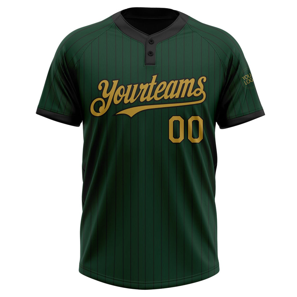 Custom Green Black Pinstripe Old Gold Two-Button Unisex Softball Jersey photo 2