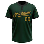 Custom Green Black Pinstripe Old Gold Two-Button Unisex Softball Jersey photo 2