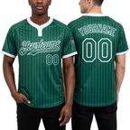 Custom Kelly Green White Pinstripe White Two-Button Unisex Softball Jersey worn front and back